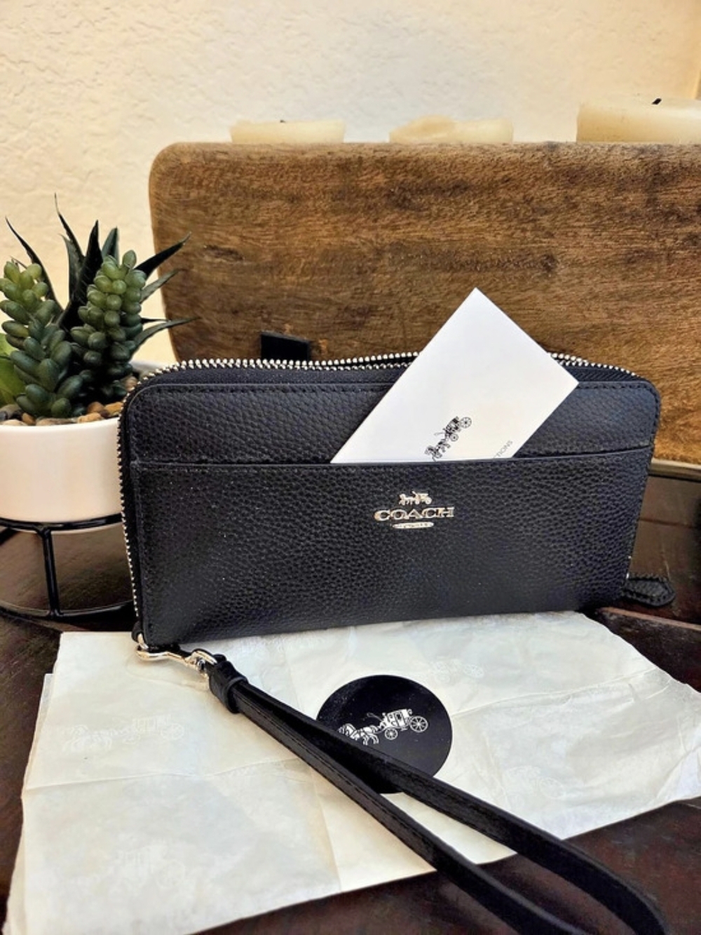 🔥Coach Long Zip Around Wallet Black C4451